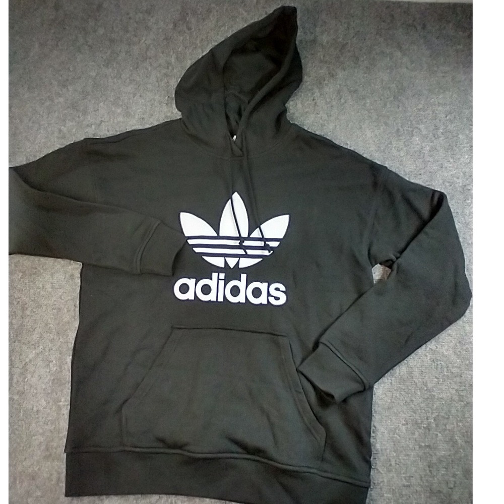 Adidas Originals Trefoil Hoodie Mens XS Black Graphic Pullover Sweatshirt